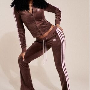 READY TO SHIP! body By Raven Tracy Brown velour tracksuit with pink stripes.  S